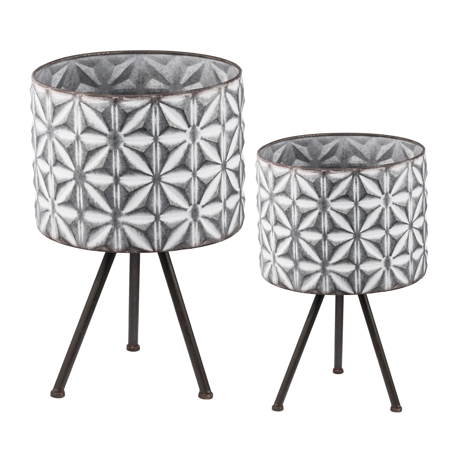 A&B Home Large Round Planters on Stands - Gray, White - Set of Two