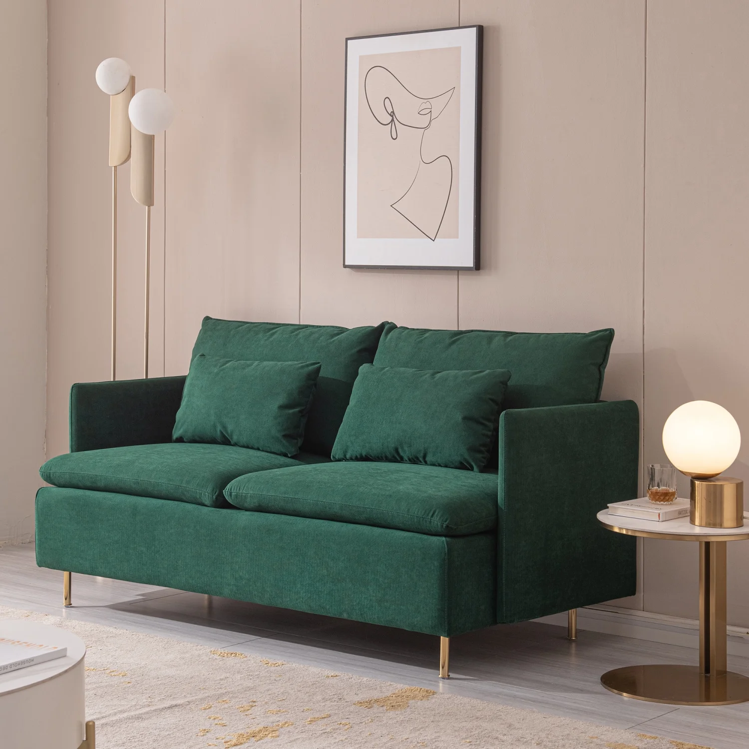 DeeHome Modern Upholstered Loveseat Sofa,Emerald Cotton Linen---63.8
