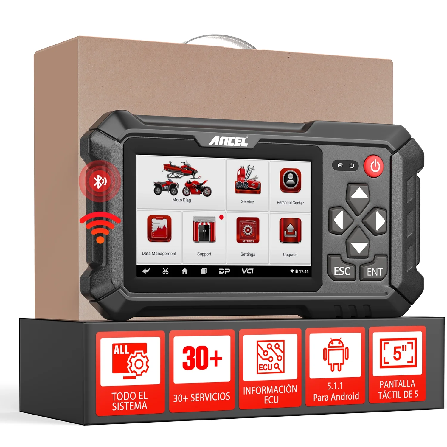 ANCEL MT500 Motorcycle Diagnostic Scan Tool, OBD2 Scanner, Motorbike Code Reader with 30+Reset ABS Bleed Oil Light Service