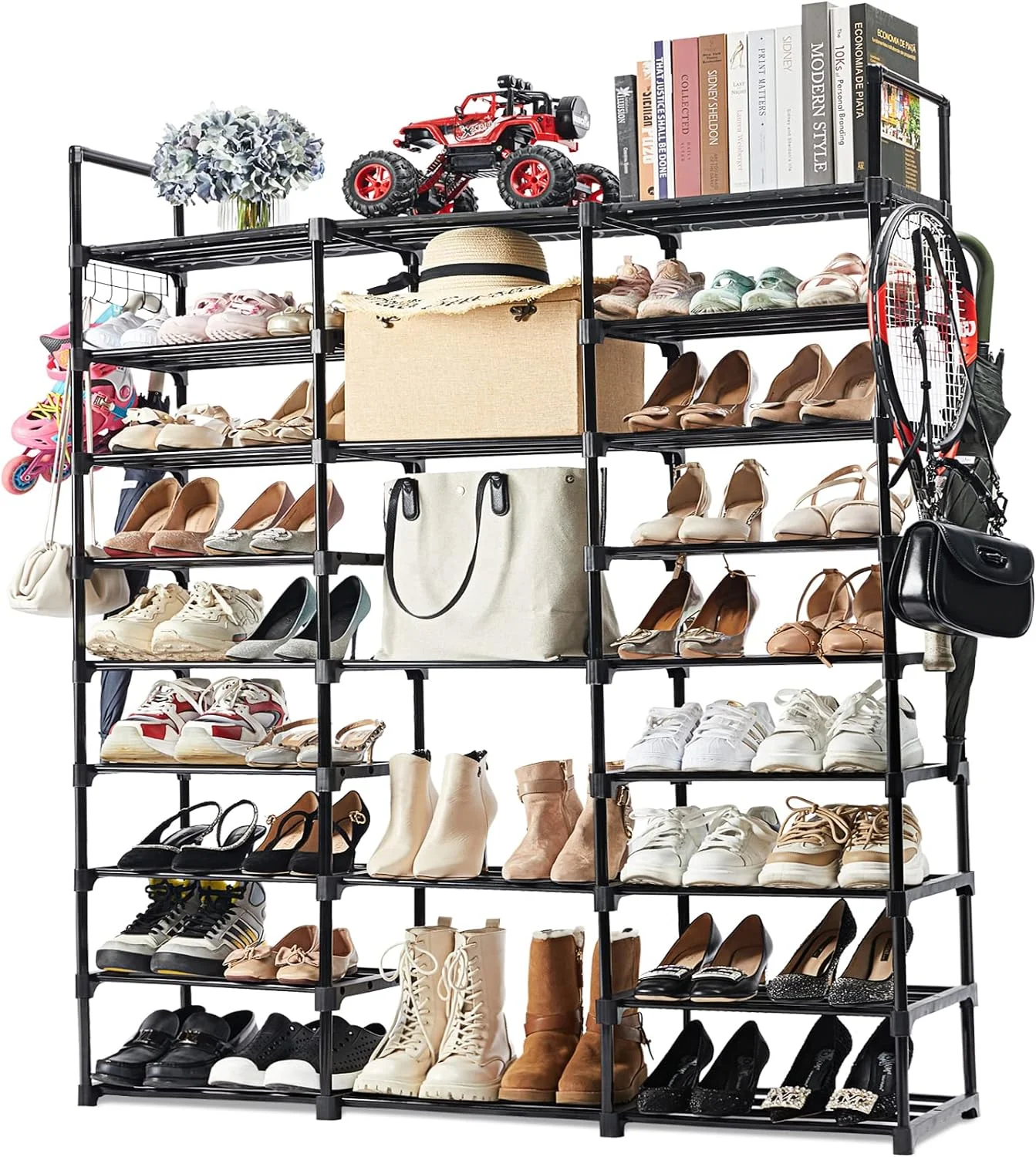 9-Tier Metal Shoe Rack - Holds 50-55 Pairs, Tall Storage Shelf for Shoes, Boots, Entryway, Closet, Garage
