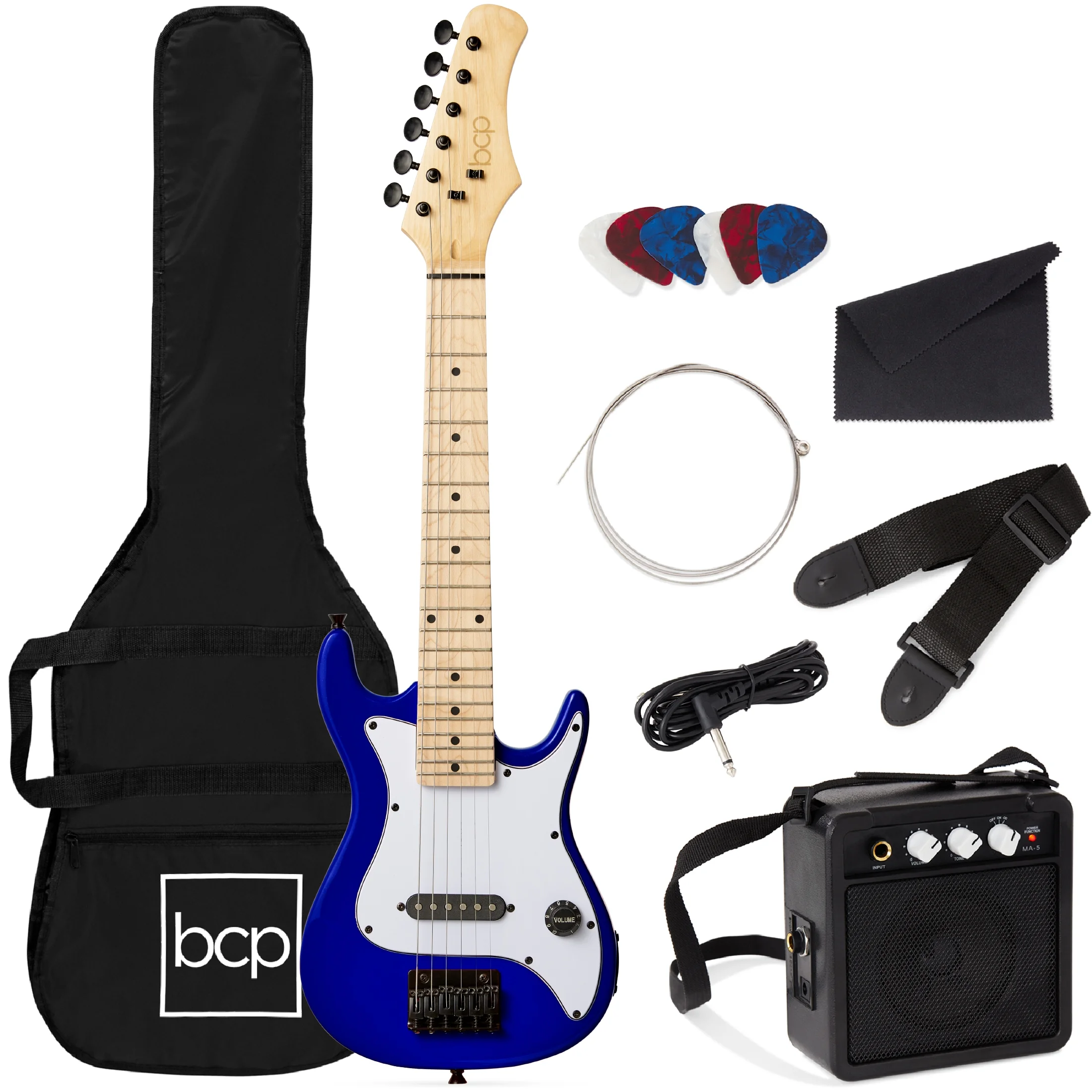 Best Choice Products 30in Kids Electric Guitar Beginner Starter Kit w/ 5W Amplifier, Strap, Case - Metallic Blue