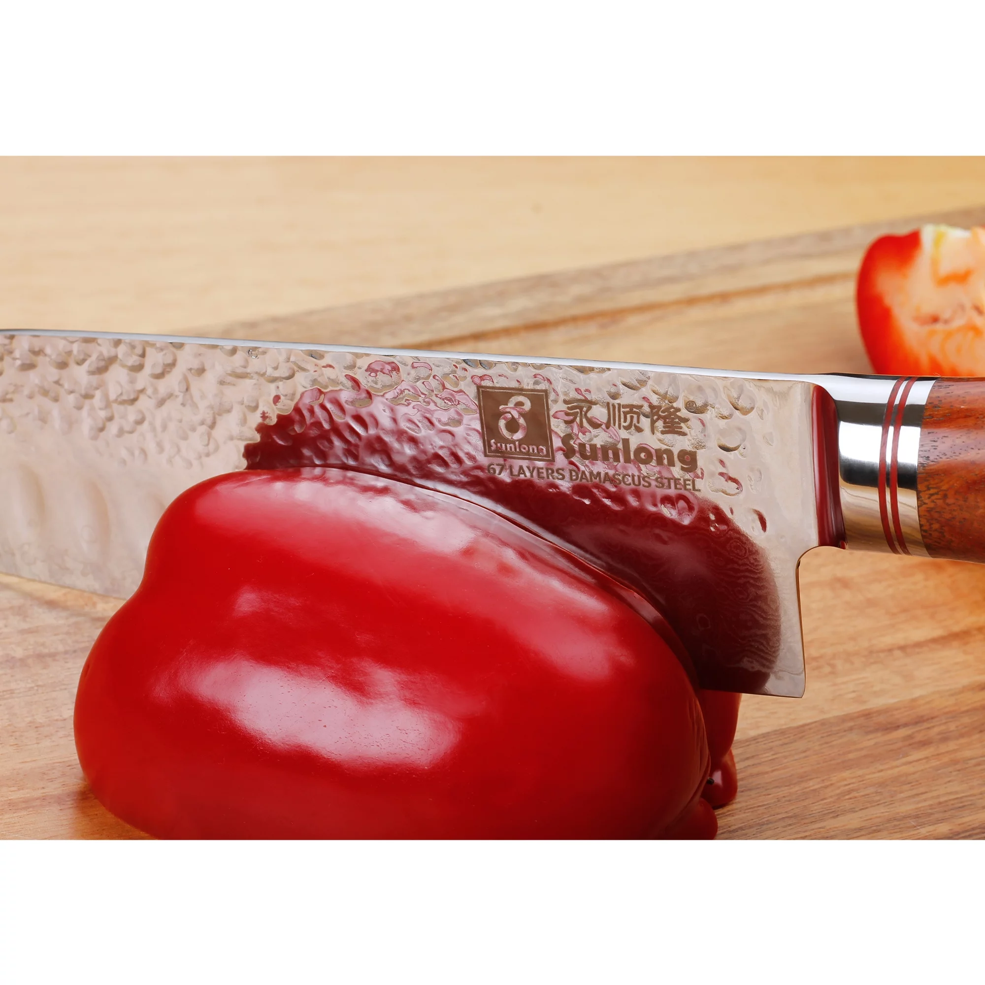 SUNLONG Santoku Knives 7 inch - Chef Knife Japanese Hammered Damascus Steel Natural Bloodwood Handle