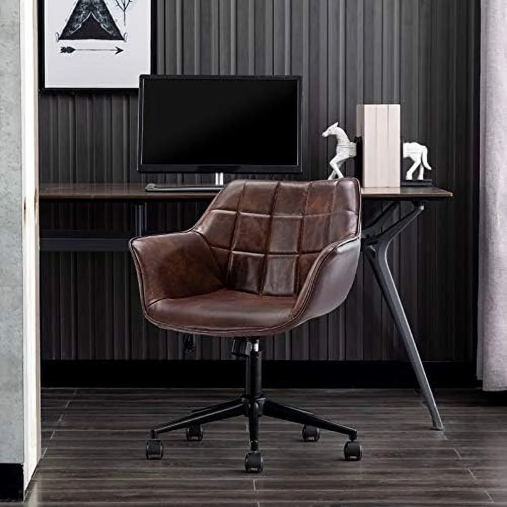 CHIOKN Duhome  Office Chair Velvet Desk Chair with Gold Metal Base with Mid Back Cute Ergonomic Computer Desk Chair Task Chair with Arms  Wheels Adjustable Swivel 1PCS (Grey Velvet)