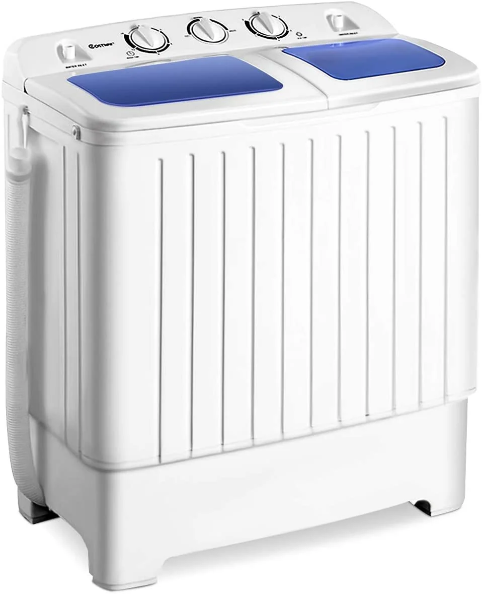 AUCHI Portable Mini Compact Twin Tub Washing Machine 20lbs Washer Spain Spinner Portable Washing Machine, Blue+ White