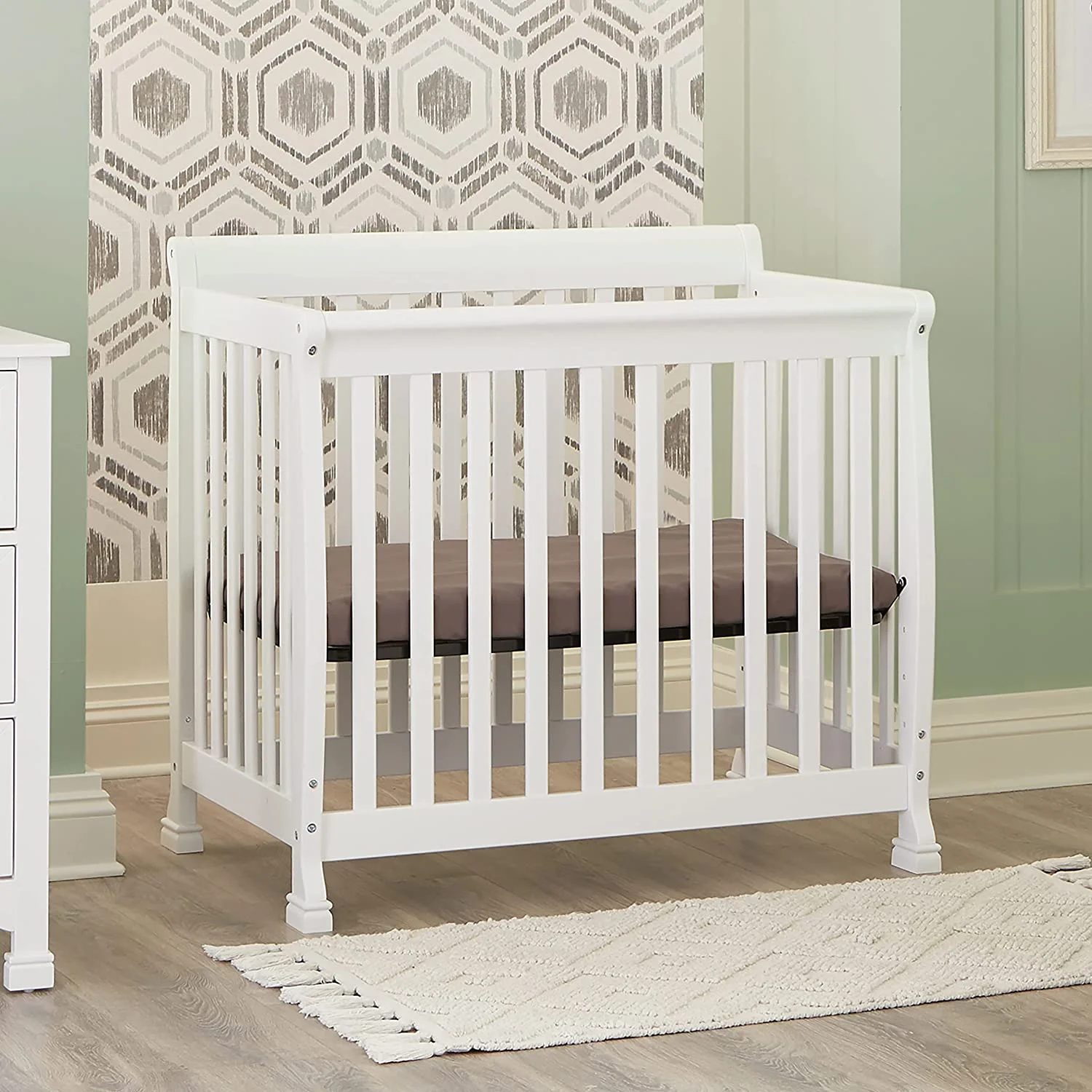 QINBI Kalani 4-in-1 Convertible Mini Crib in White | Greenguard Gold Certified