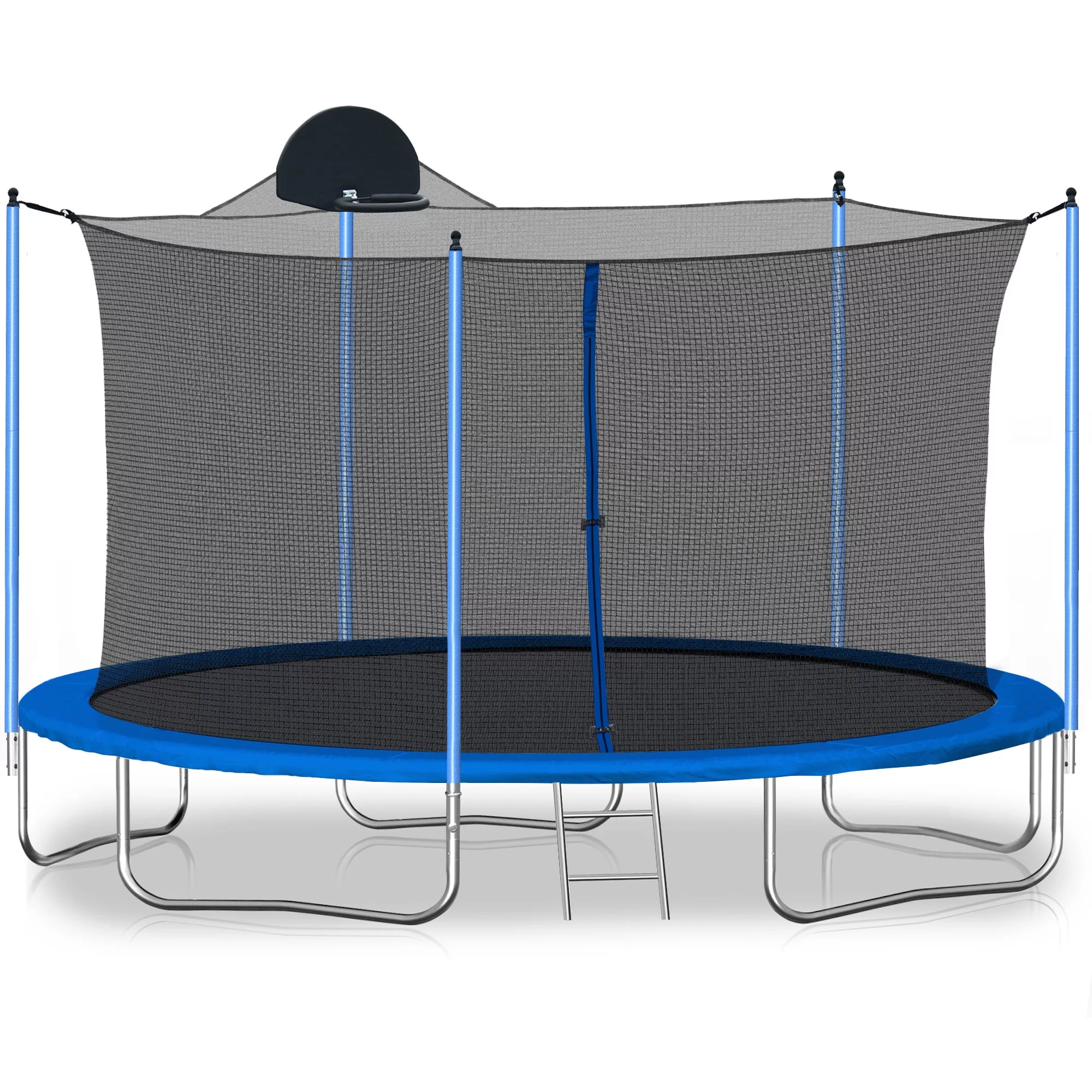 Highsound 12FT Outdoor Trampoline with Basketball Hoop, Ladder & Safety Enclosure Net, Fitness Recreational Jumping Trampoline for Kids and Adults, Blue