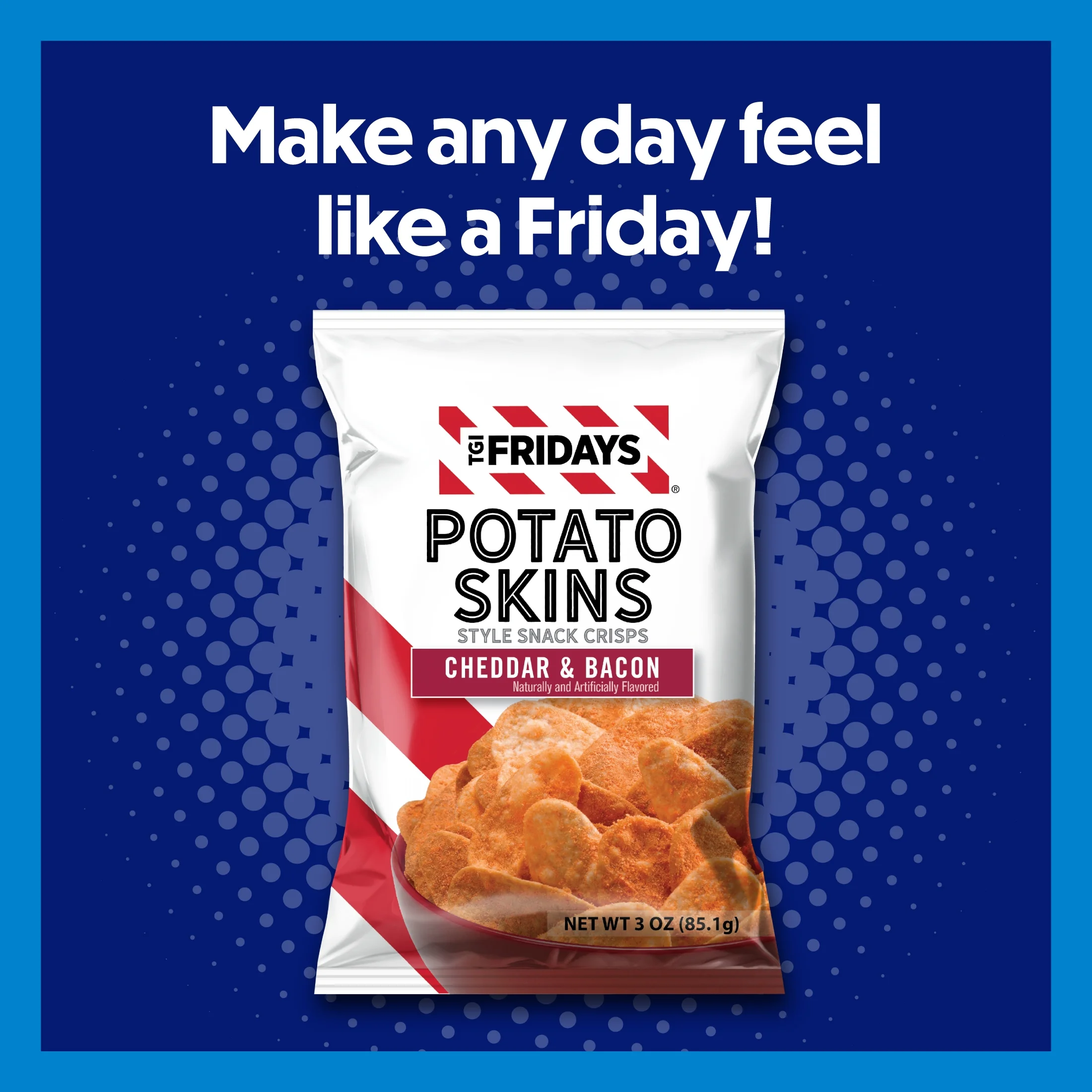 TGI Fridays Cheddar & Bacon Potato Skins Style Snack Crips, Gluten-Free, 3 oz Bag