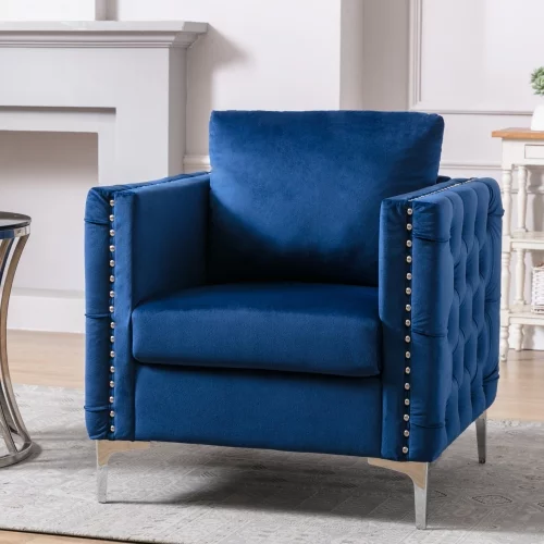 CHURANTY Velvet Tufted Button Armchair Accent Chair Upholstered Club Chair with Steel Legs and Nailhead Decor Home Padded Seating Living Room Lounge Chair for Bedroom