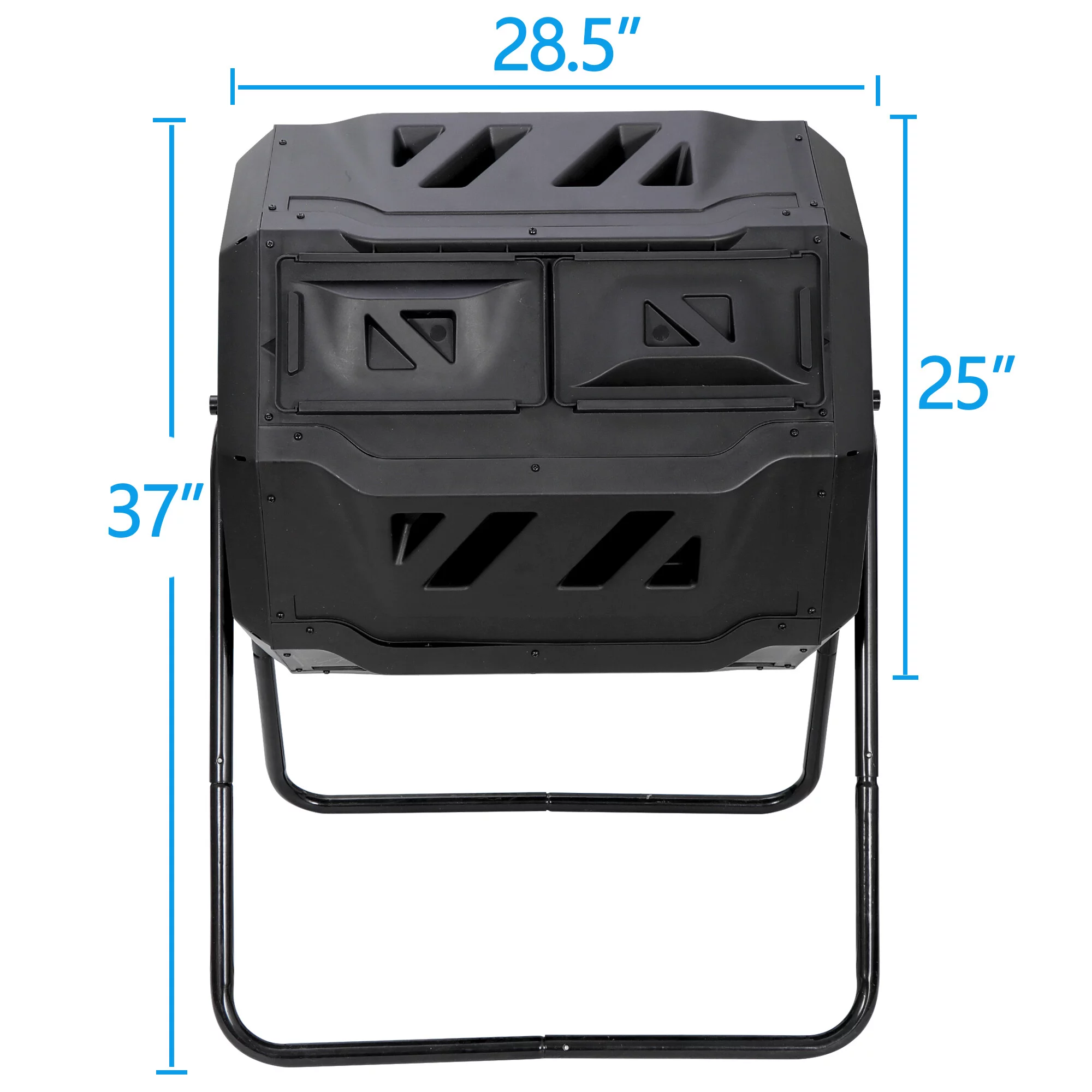 F2C 360⁰ Tumbling Design Black Composter - 43 Gallon Dual Chamber Tumbling Composter with Solid Steel Frame - BPA Free, Easy to Assemble, Space-saving - Includes Pearson's Gardening Gloves