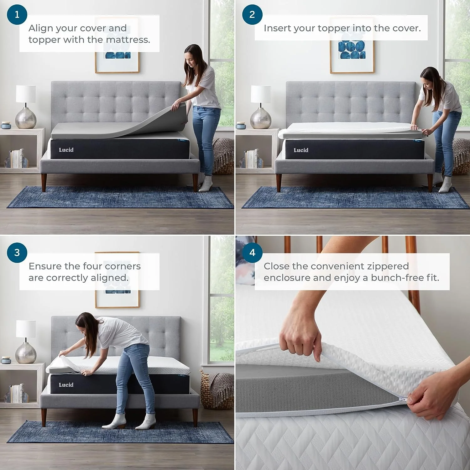 Lucid 3 Inch Mattress Topper King Memory Foam Bamboo Charcoal Infusion Cooling Ventilation Hypoallergenic CertiPur Certified Foam King 3 Inch Topper Only