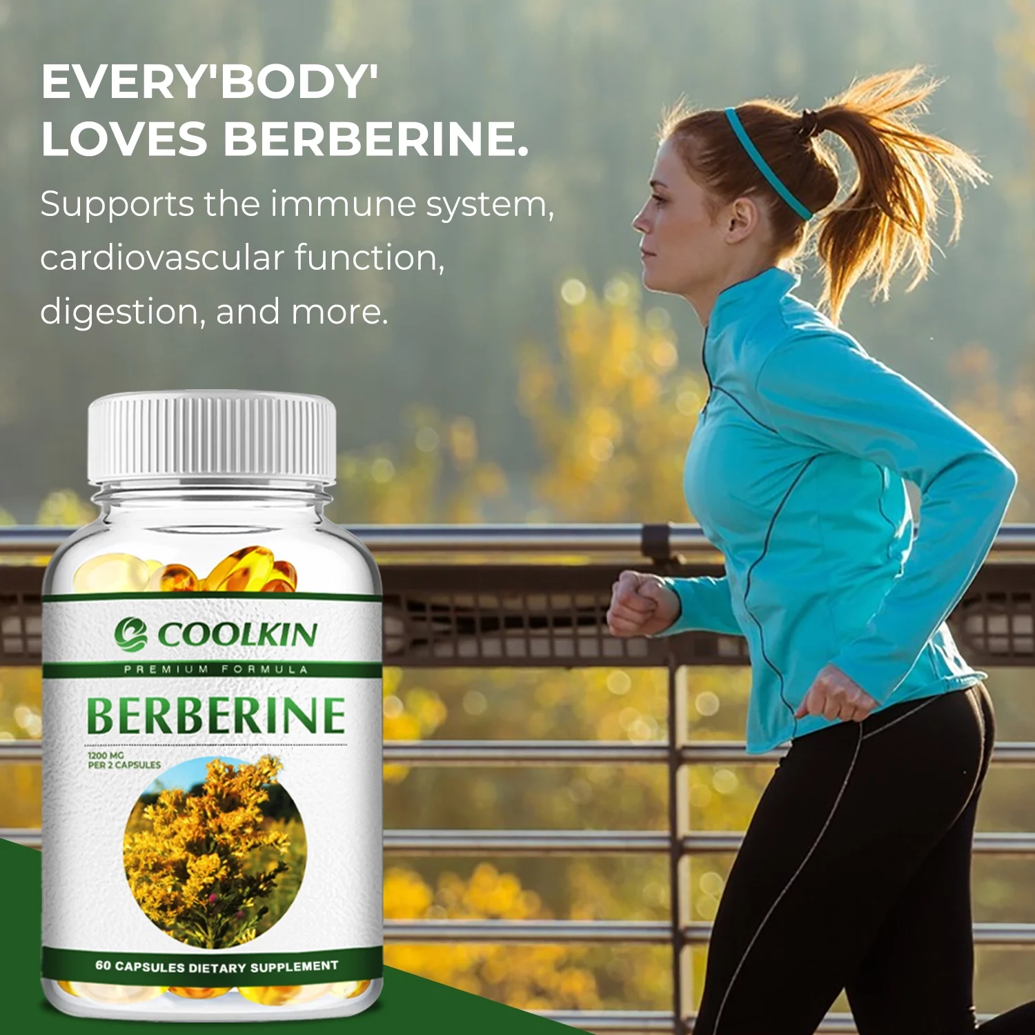 Coolkin Berberine 1200mg - Berberine HCI - Heart Health, Blood Sugar Balance and Control 60 Capsules