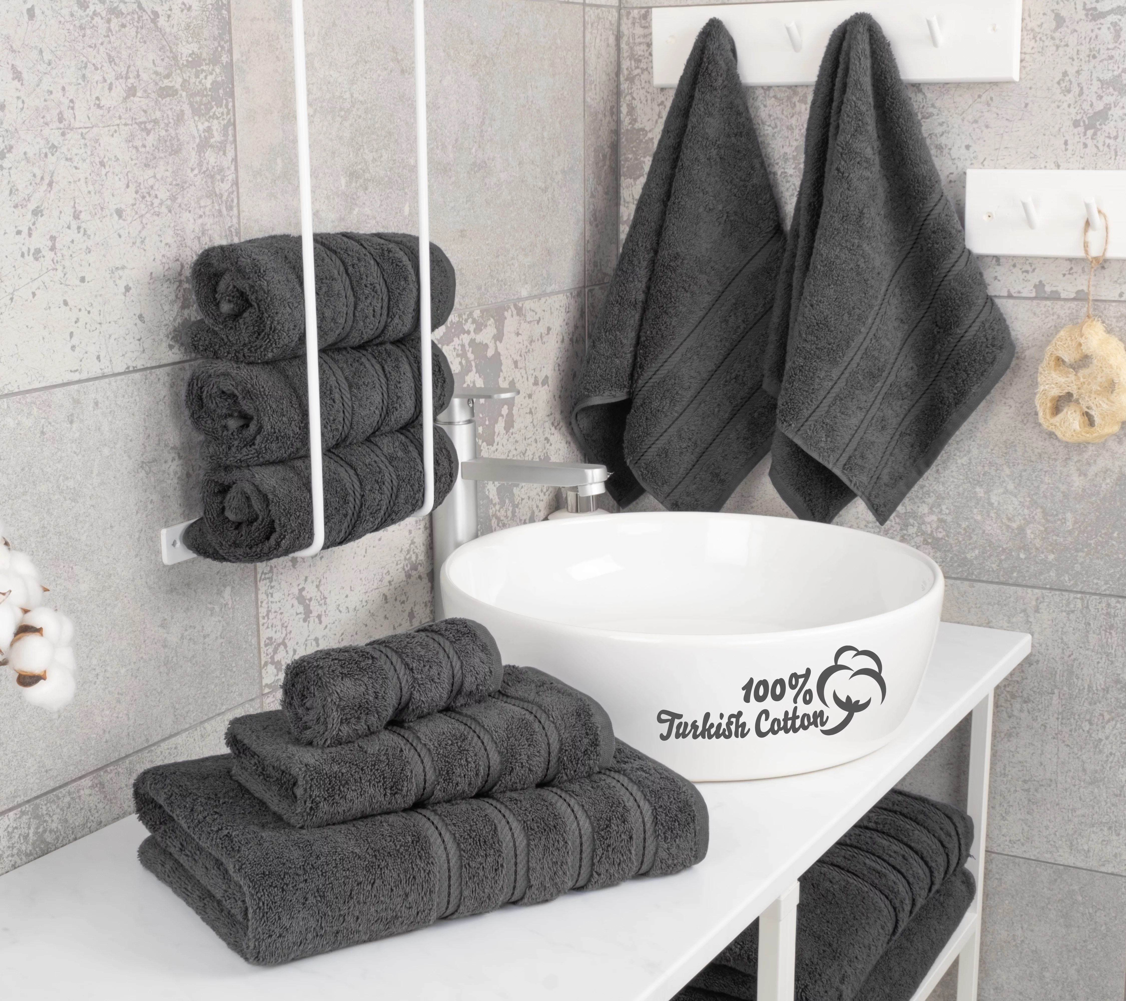 American Soft Linen Bath Towel Set 100% Turkish Cotton Luxury 6 Piece Towel Set, 2 Bath Towels, 2 Hand Towels , 2 Washcloths - Grey