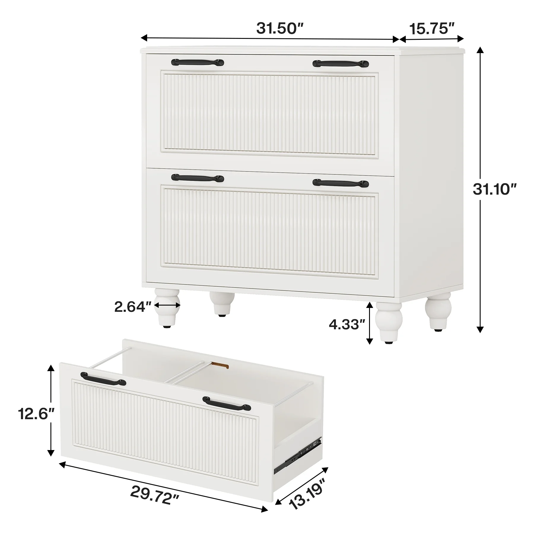 Tribesigns White 2-Drawer File Cabinet, Modern Lateral Filing Cabinet for A4/Letter/Legal Size