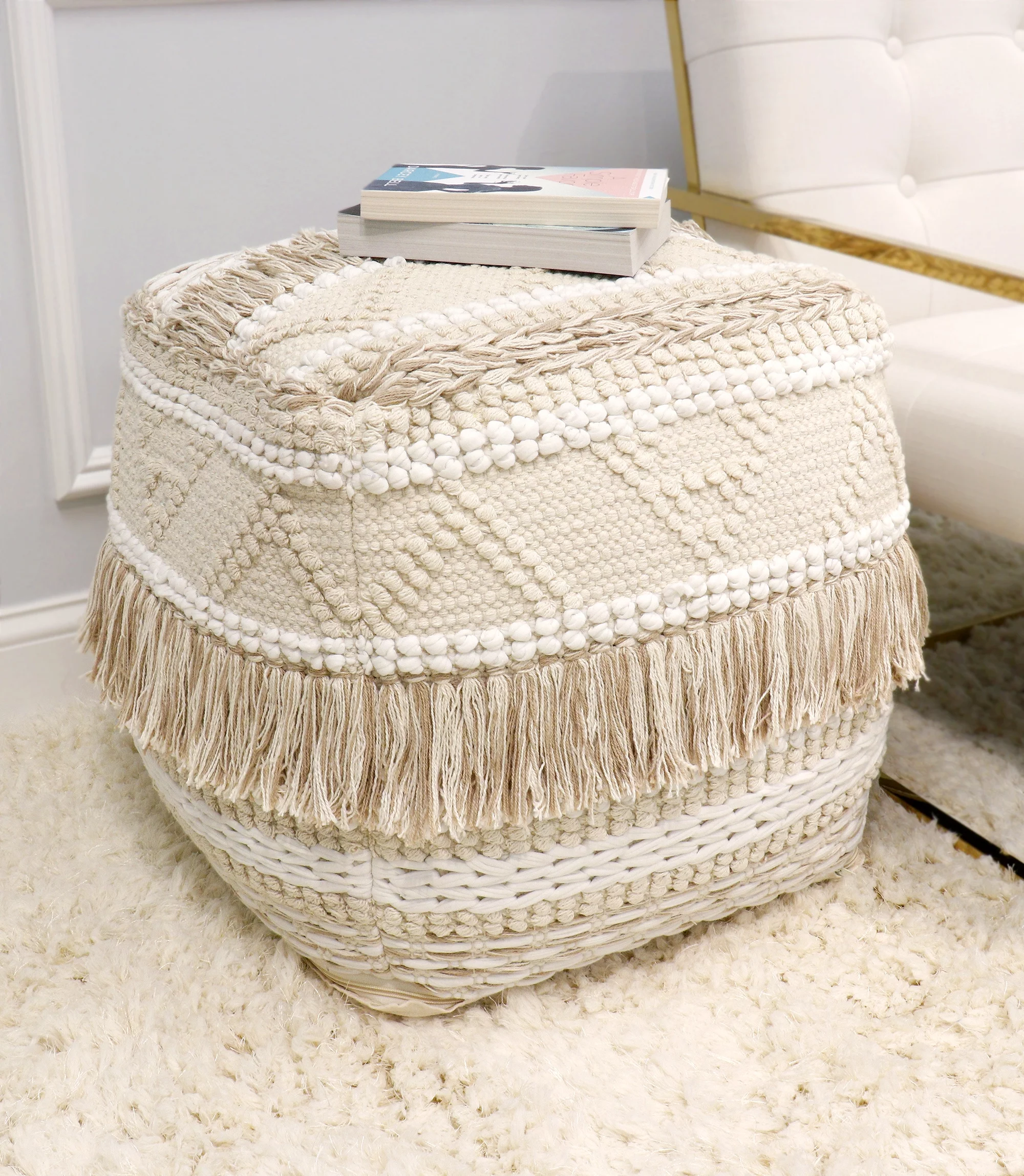 Pasargad Home Grandcanyon Cotton Braided Pouf
