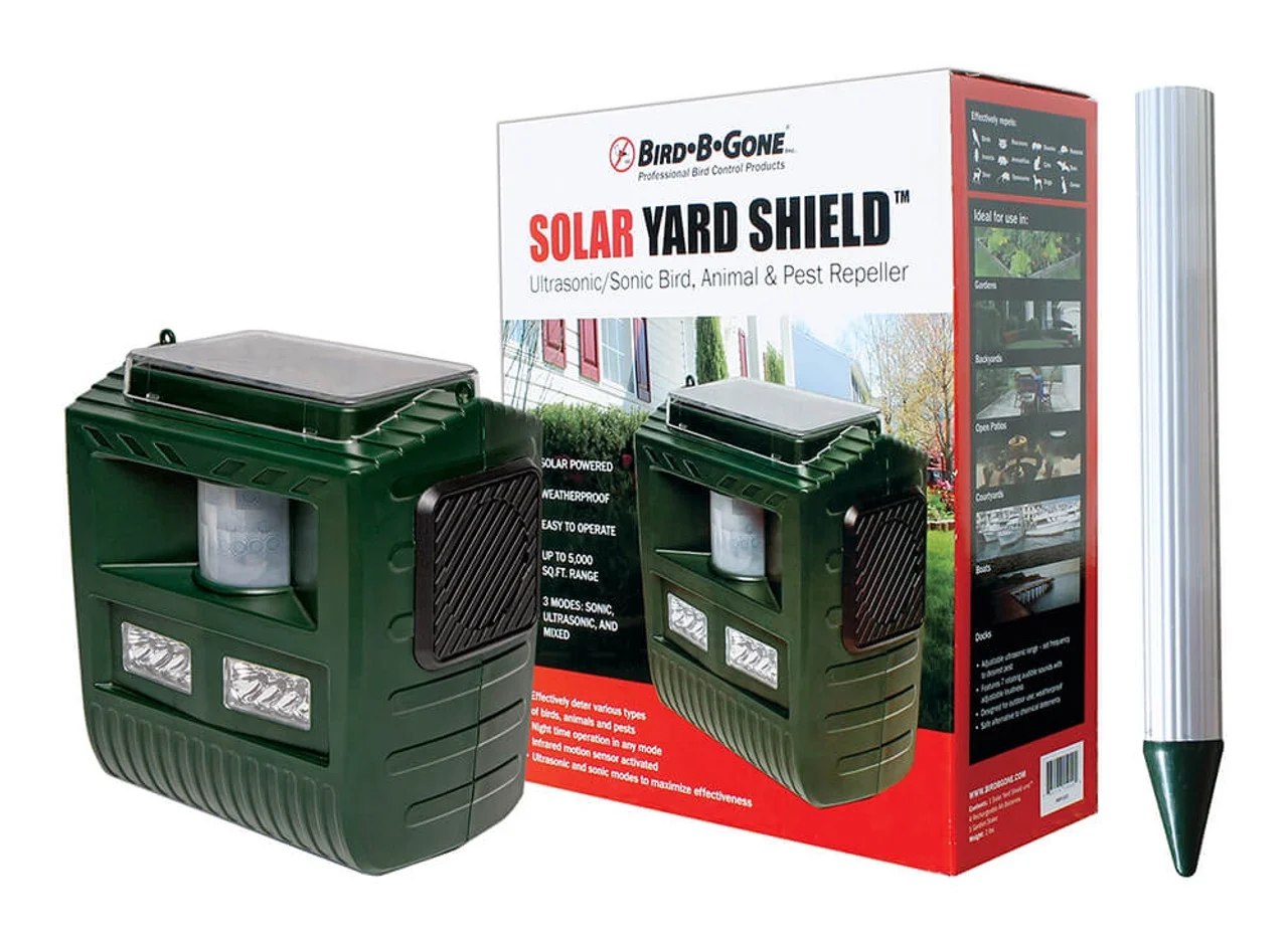 Bird B Gone Solar Yard Shield Animal & Pest Repeller, Ultrasonic & Sonic, Motion Sensor Activated