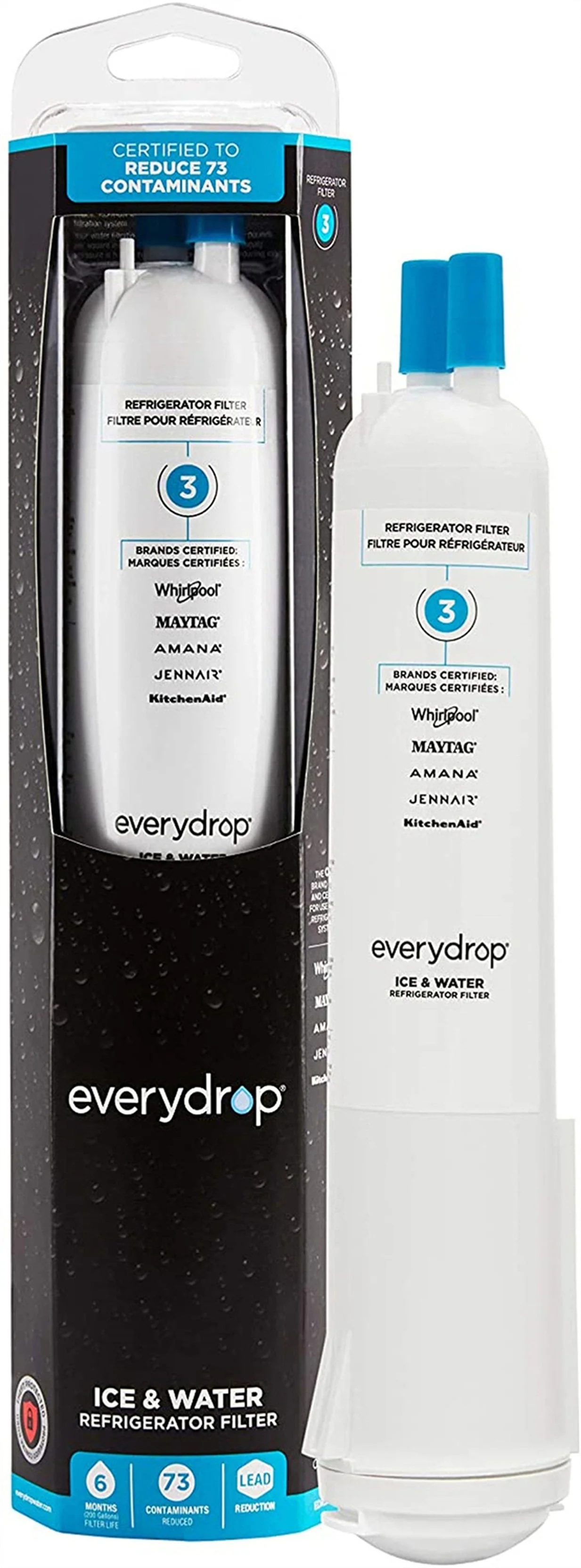 EDR3RXD1 Water Filter 3 Compatible with Ice and Water Refrigerator Filter 4396841 4396710 4396710P 4396841P 9030 9083 46-9083 46-9030 P1RFWB2 P1WB2 P1WB2L T1RFKB1, 2Pack