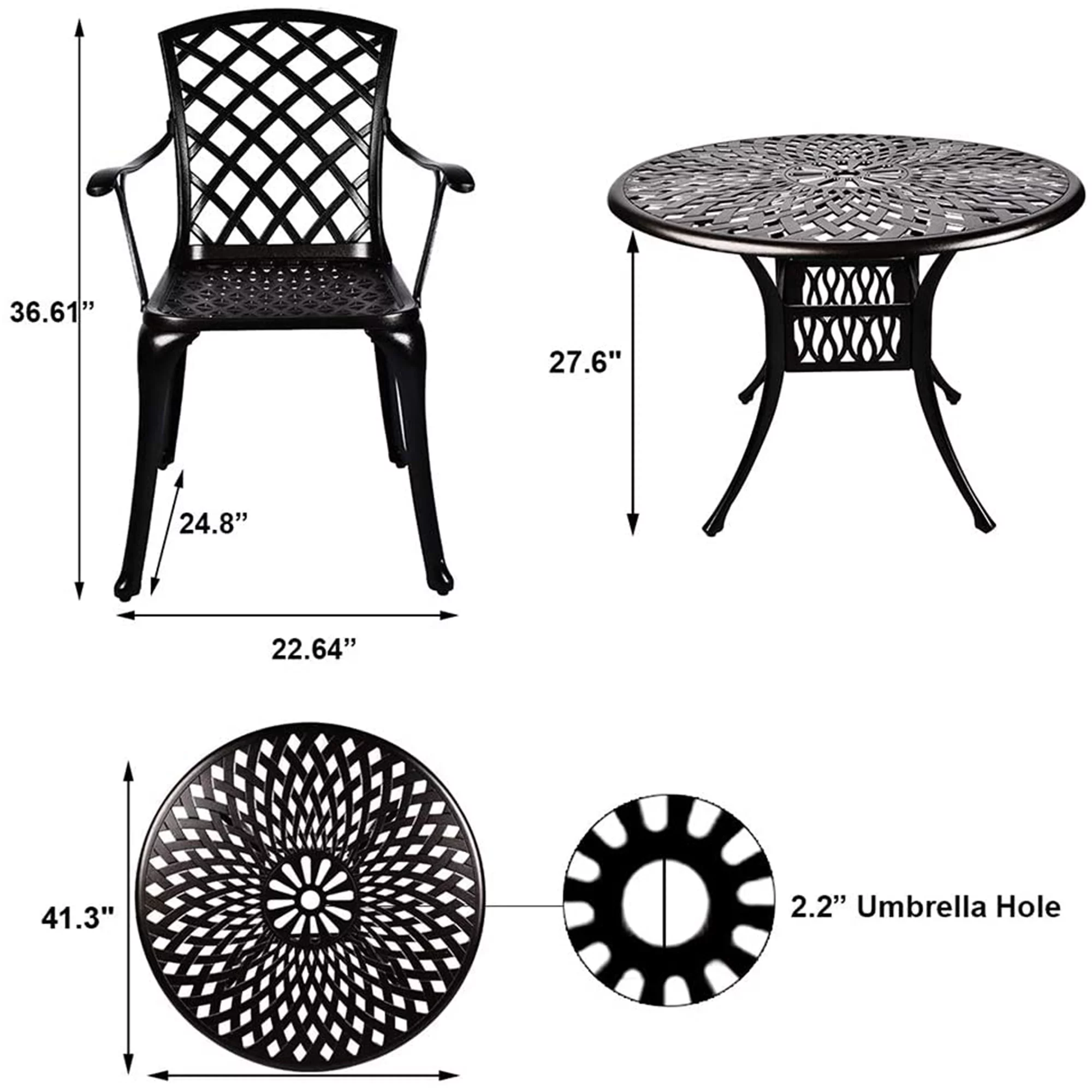 Magic Union 5-Piece Outdoor Furniture Dining Set, All-Weather Cast Aluminum Conversation Set with Umbrella Hole
