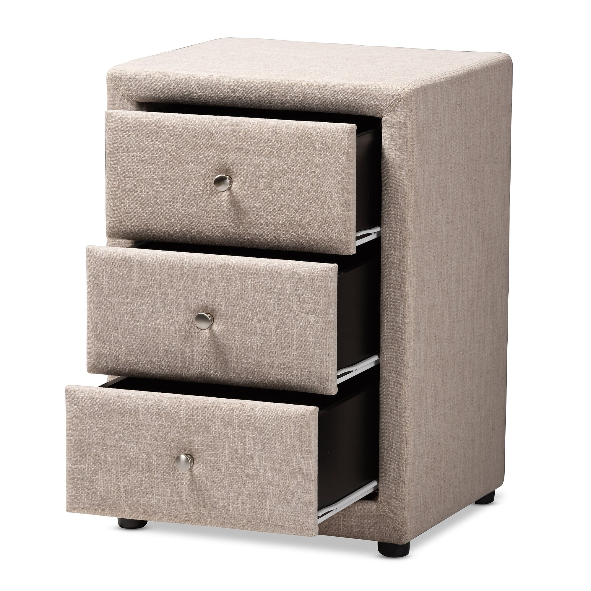 Baxton Studio Contemporary Upholstered 3-Drawer Nightstand by  Beige