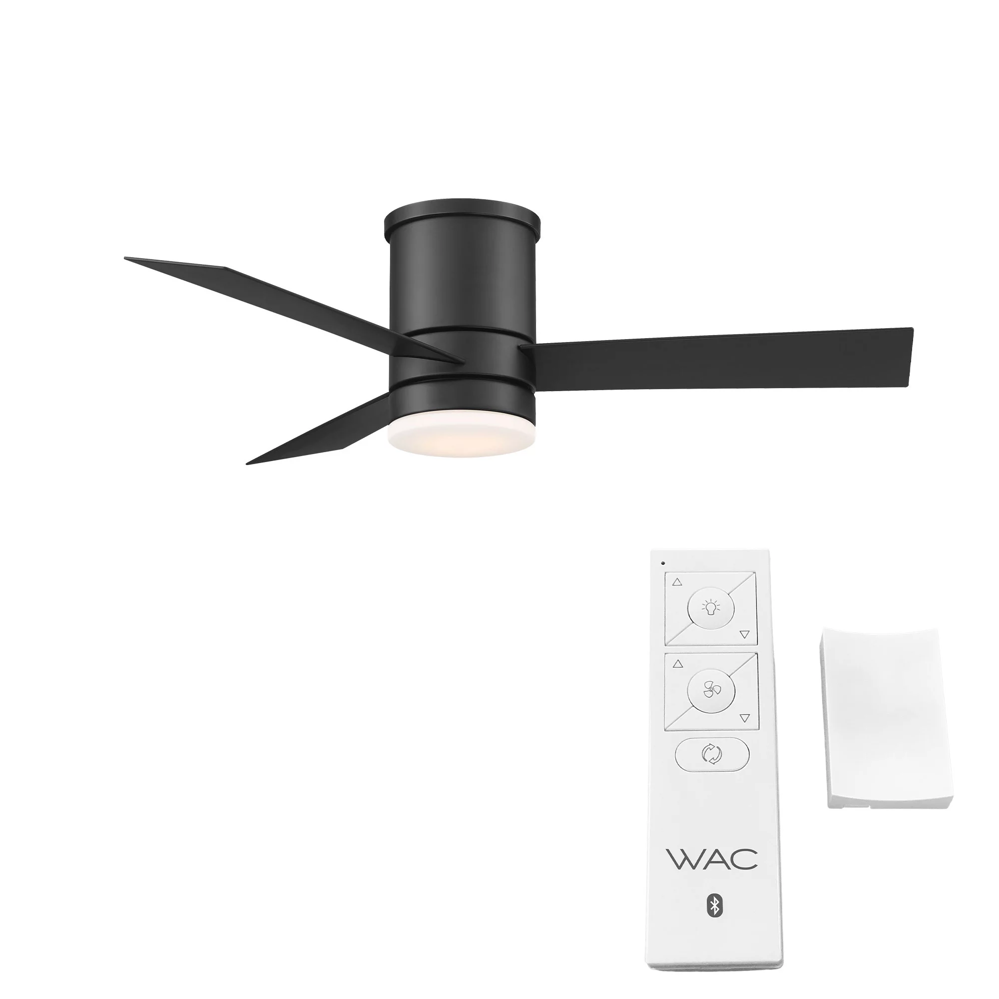 San Francisco Indoor and Outdoor 3-Blade Smart Flush Mount Ceiling Fan 44in Matte Black with 3000K LED Light Kit and Remote Control