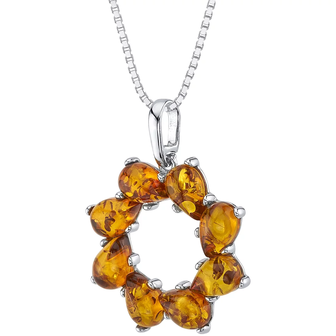 Baltic Amber Wreath Pendant Necklace in Sterling Silver, 18
