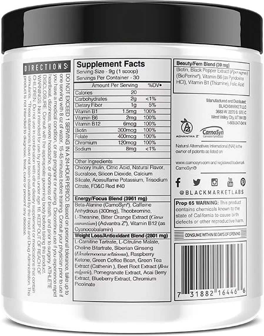 BlackMarket Labs Tone Women's Pre-Workout (Strawberry Kiwi - 30 Servings)