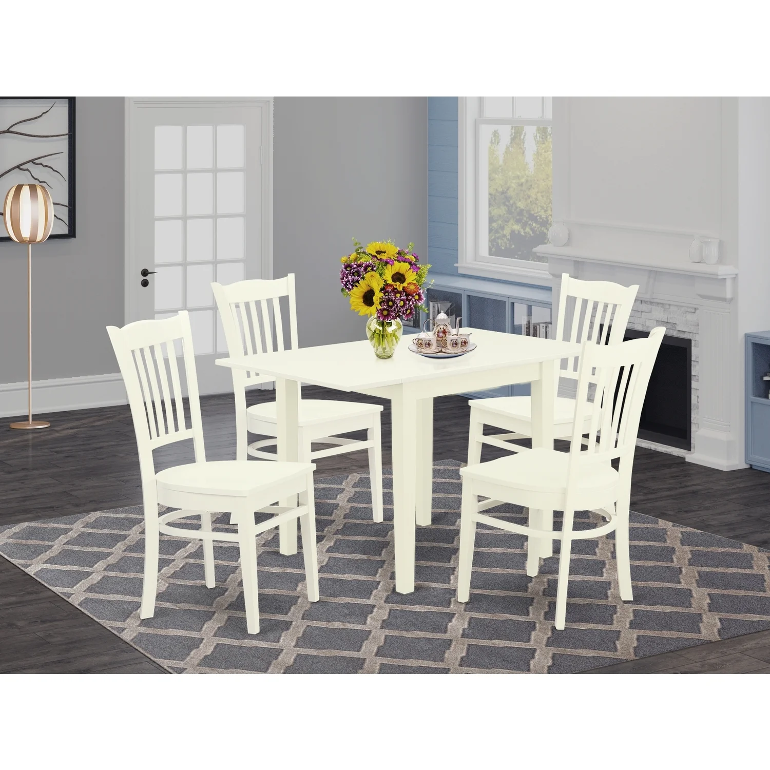HomeStock Retro Renaissance 5Pc Dinette Set Includes A Dining Room Table And 4 Dining Room Chair With Hard Wood Seat And Slat Back, Linen White Finish