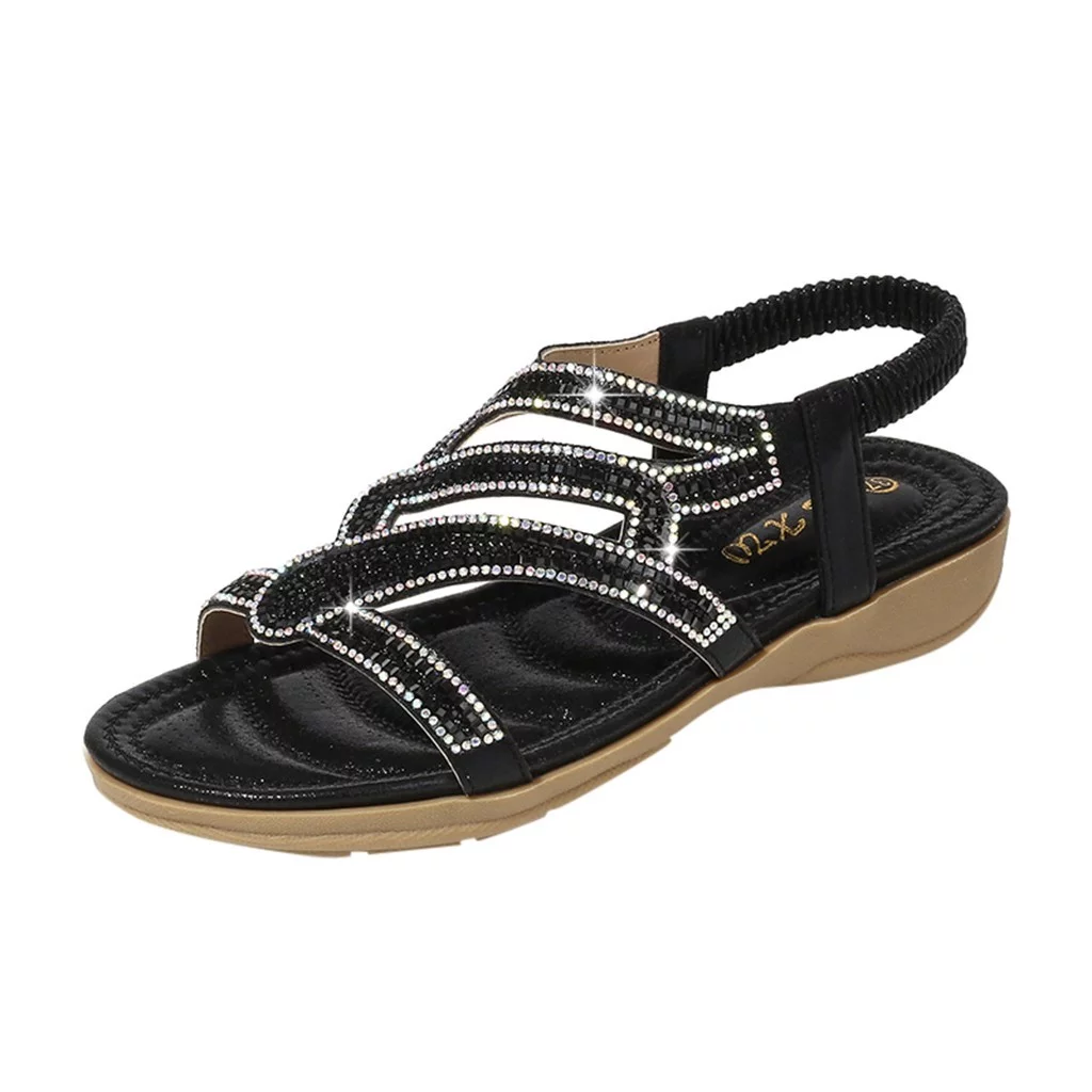 WILLBEST Men's Sandals Women Slip On Wedges Sandals Casual Bling Rhinestone Strap Sandals Open Toe Slide Sandals Beach Shoes