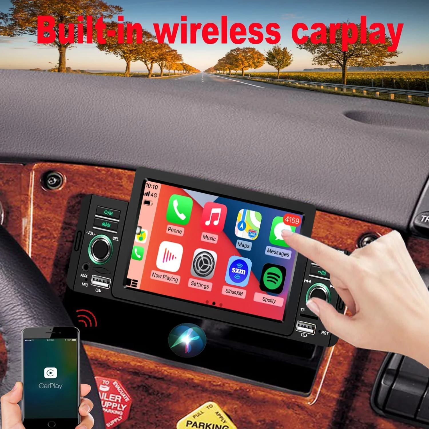 THONZER car Radio Stereo 5inch Signal din Upgrade,Support Wireless Carplay and Wired Android Auto,Wirelss Steering Wheel Control,Bluetooth,FM Radio Video and Audio Player