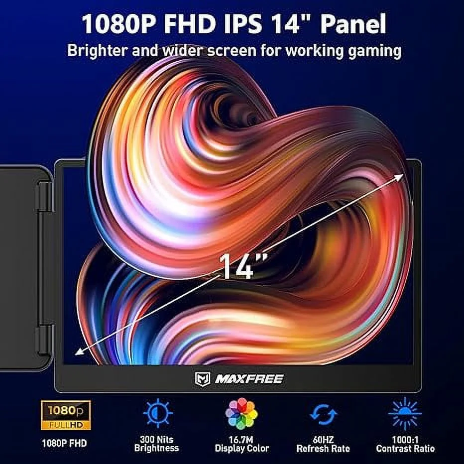 Open Box Maxfree S1 14'' Laptop Monitor Extender 1080P FHD Portable Monitor - Black
