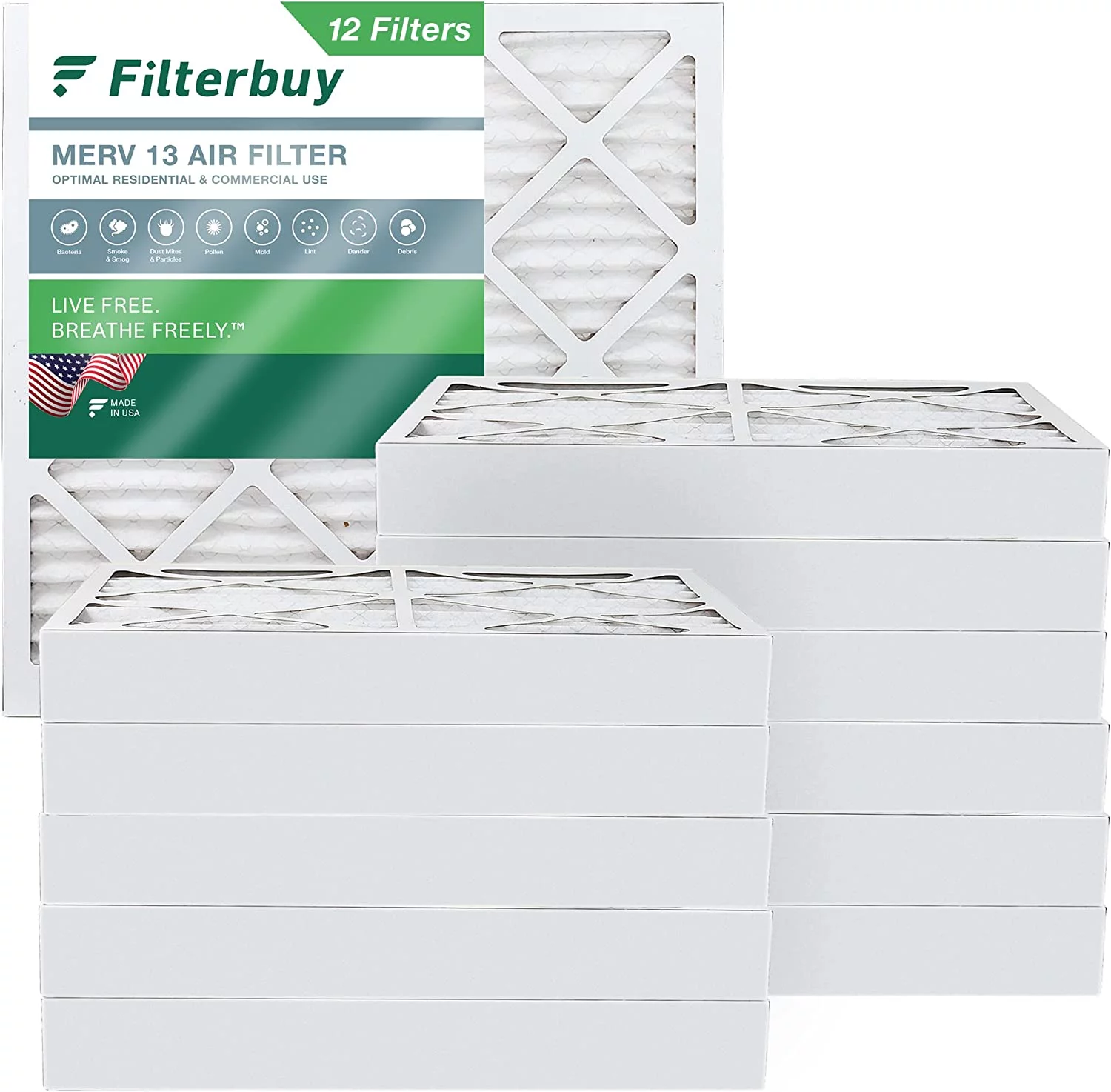 Filterbuy 16x16x4 MERV 13 Pleated HVAC AC Furnace Air Filters (12-Pack)