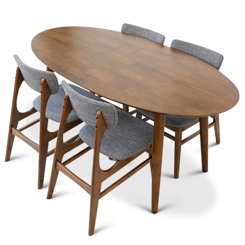 Kenya Modern Solid Wood Walnut Dining Room & Kitchen Table and Chair Set of 4
