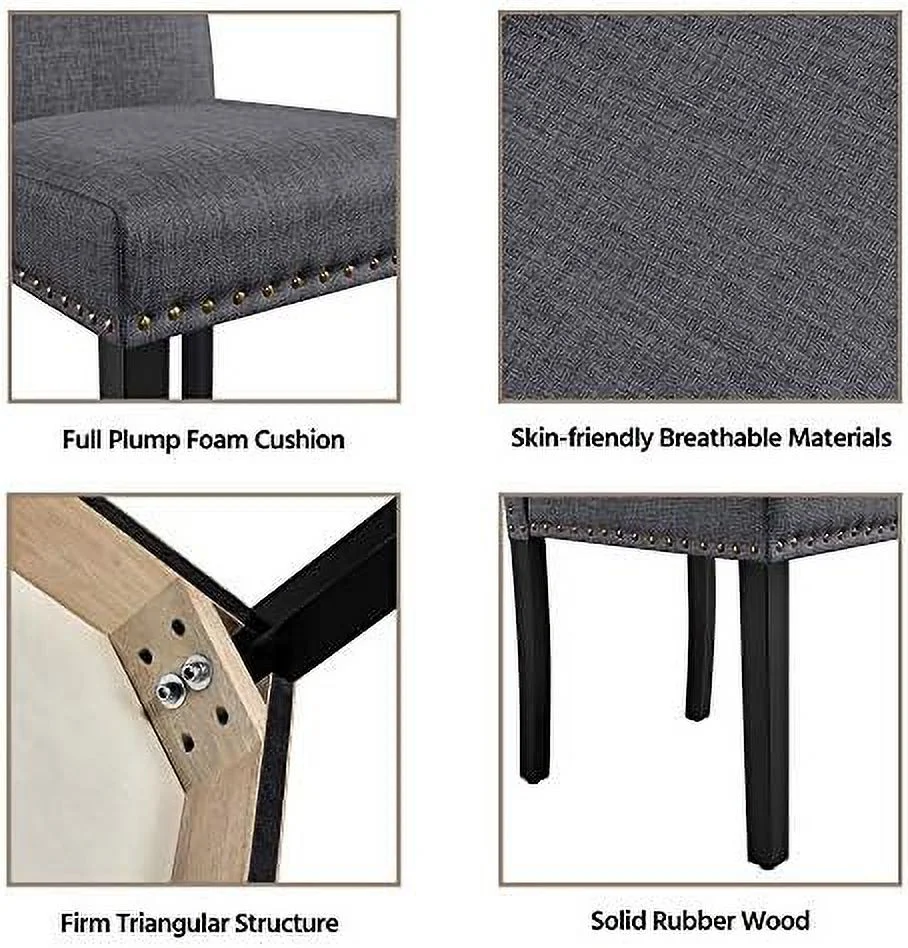 TJUNBOLIFE Dining Chair Kitchen/Leisure/Restaurant Chair Fabric Upholstered Chair Soft Padded Tufted Armless Chair with Nailhead Trim and Solid Wood Legs  4pcs  Blue