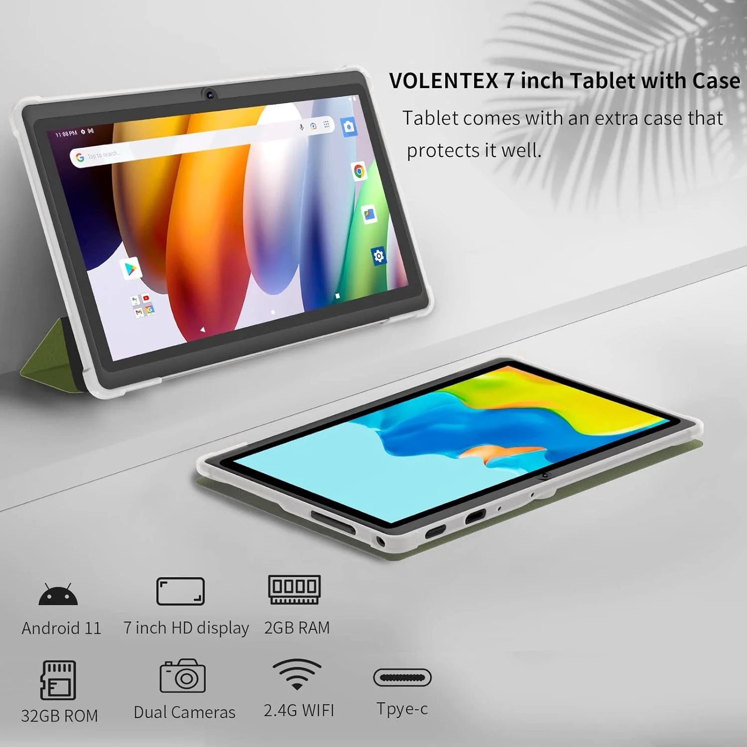 VOLENTEX Tablet 7 Inch Android 11 32GB Storage (Expandable 128GB) 2GB RAM Tablets, Quad Core Processor Tablet PC, Dual