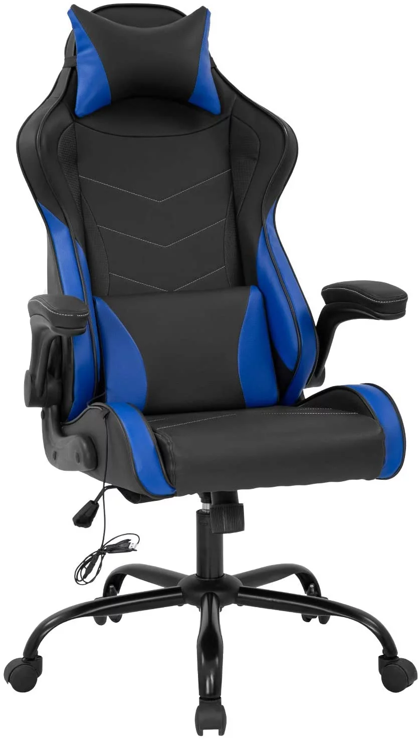 PC Gaming Chair Massage Office Chair Racing Computer Chair with Lumbar Support Headrest Flip up Armrest Task Rolling Swivel Ergonomic Adjustable Desk Chair for Adults Gamer(Blue)
