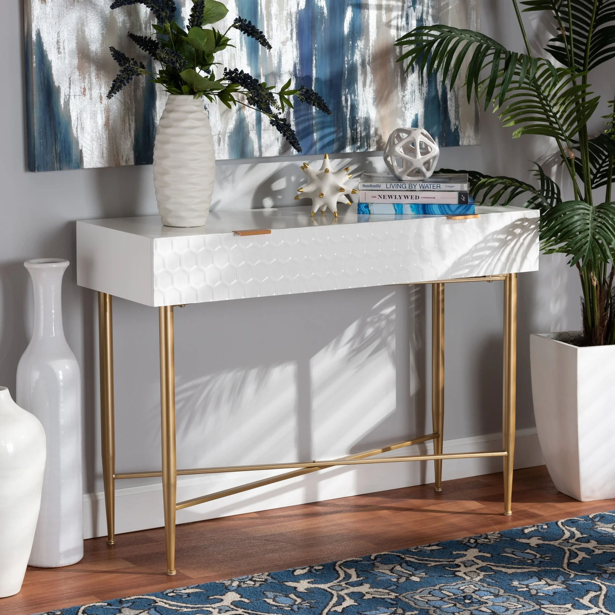 Baxton Studio Galia Modern and Contemporary 1-Drawer Wood Console Table-White