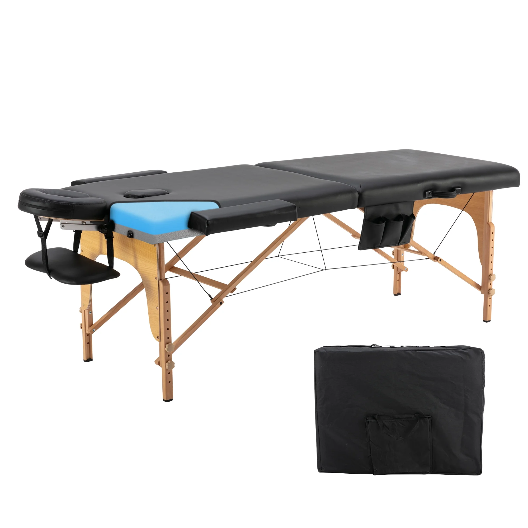 CoSoTower Memory Foam Portable Massage Table , 2 Section Wooden 28 Inch Wide Adjustable Folding Massage Table, Pu Leather Spa Bed