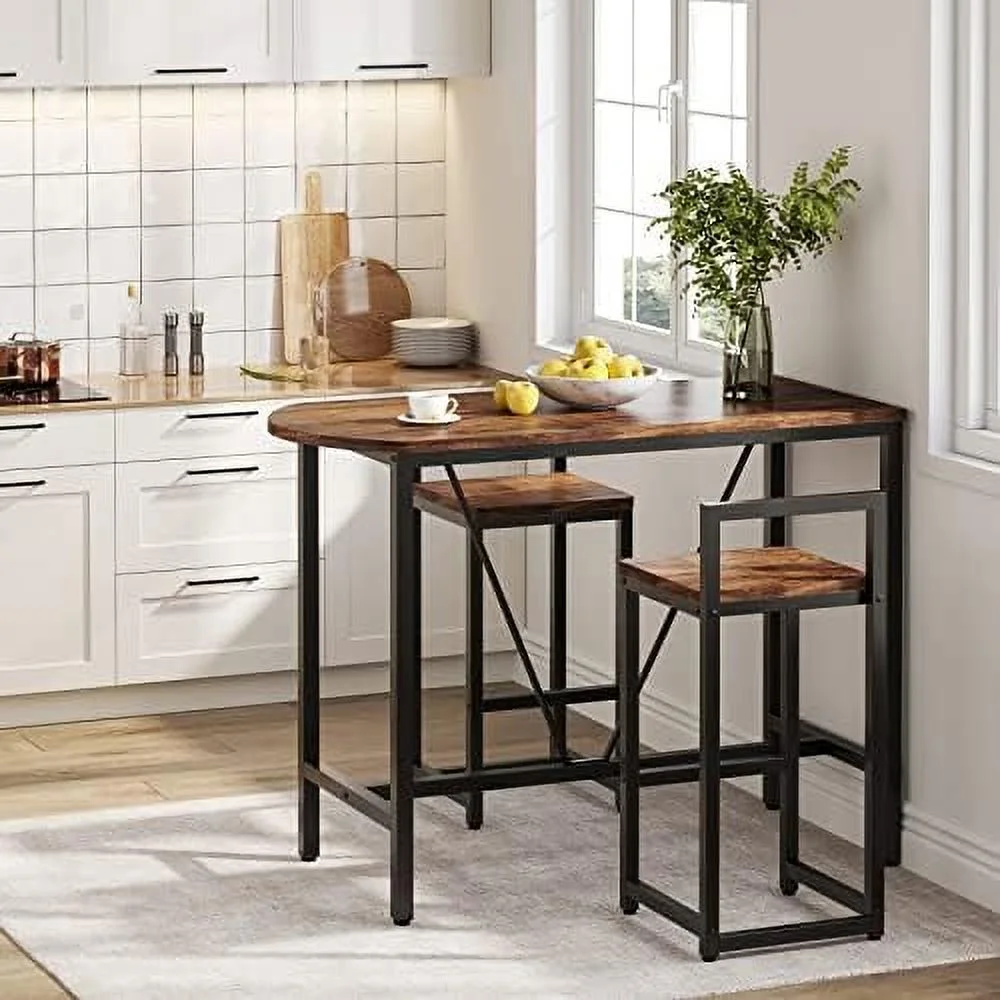 ZWNLKQG 3-Piece  Table Set  2-Person Counter Height Dining Set  Sofa Pub Table with 2 Tools  Rustic Brown  for Kitchen and Living Room