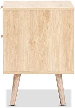 Mid-Century Modern Light Oak Brown Finished Wood and Rattan 2-Drawer Nightstand