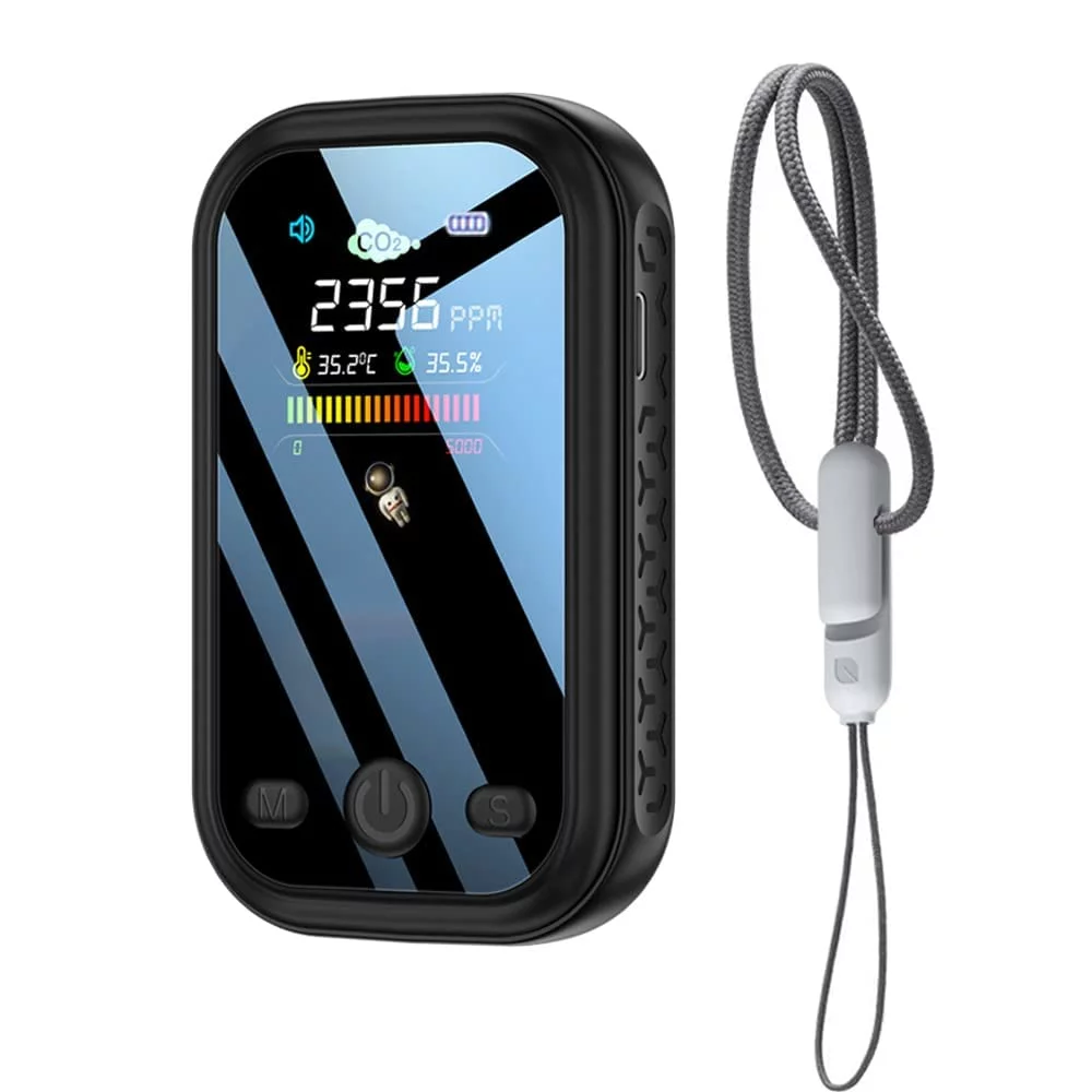 Mini CO2 Detector, Multi-Function CO2 Monitor Meter Air Quality Monitor Carbon Dioxide Detector Portable Temperature and Humidity Detector for Travel Home Indoor or Anywhere You Use (White)