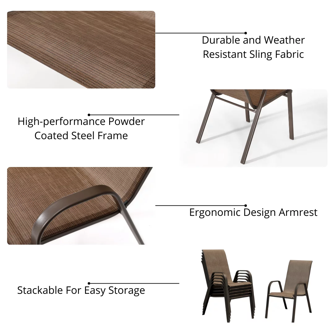 Merakii Stacking Patio Dining Armchairs - Set of 4 - Brown