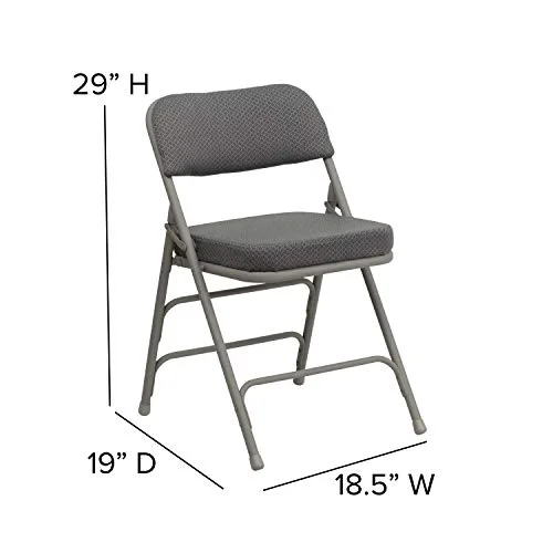 EMMA + OLIVER 2 Pack Curved Triple Braced & Double Hinged Gray Fabric Metal Folding Chair
