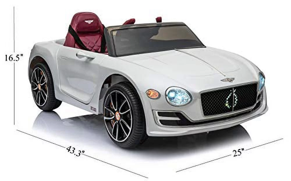 Rock Wheels Licensed Bentley EXP12 Kids Ride on Toy Car, 12V Battery Powered Children Electric 4 Wheels w/ Parent Remote Control, Foot Pedal, 2 Speeds, Music, Aux, LED Headlights (White)