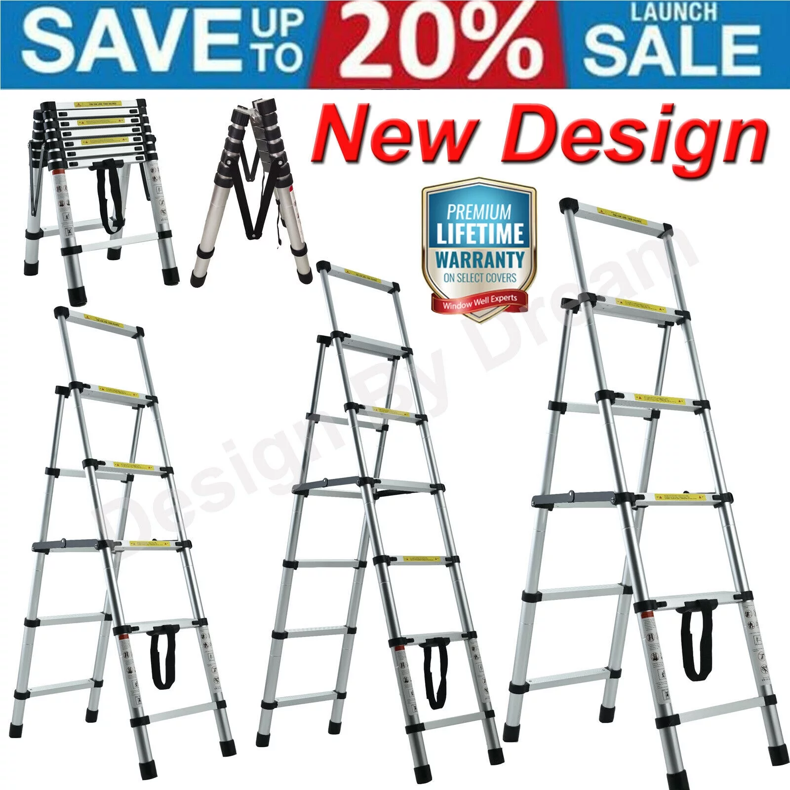 Bowoshen 6+7 Step Ladder Aluminium Lightweight Heavy Duty Tall Stepladder 150kg/330lbs Capacity Anti Slip Safety Ladder EN131