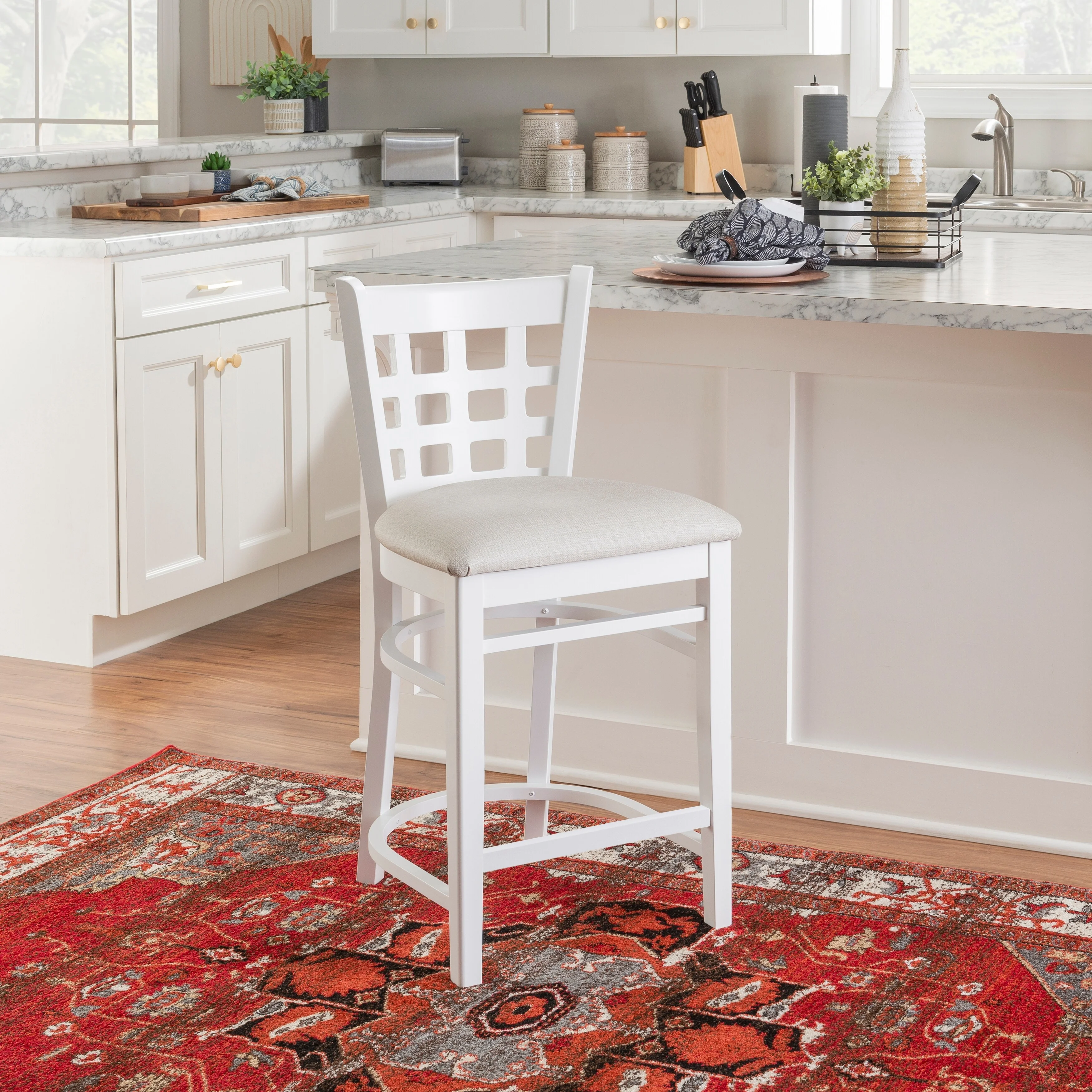 Linon Levan White Farmhouse Counter Stool (Set of 2)