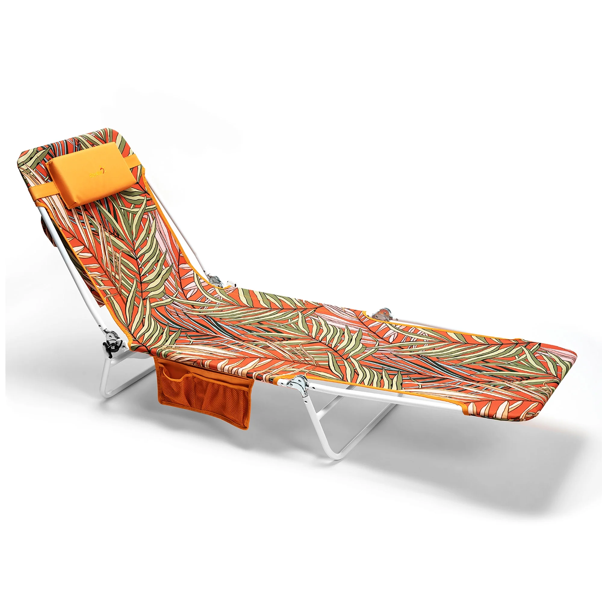 SunnyFeel Reclining Beach Chair Sun Lounger Lay Flat, Face Down Tanning Chair, Portable Folding Camping Chairs (Orange Bamboo)