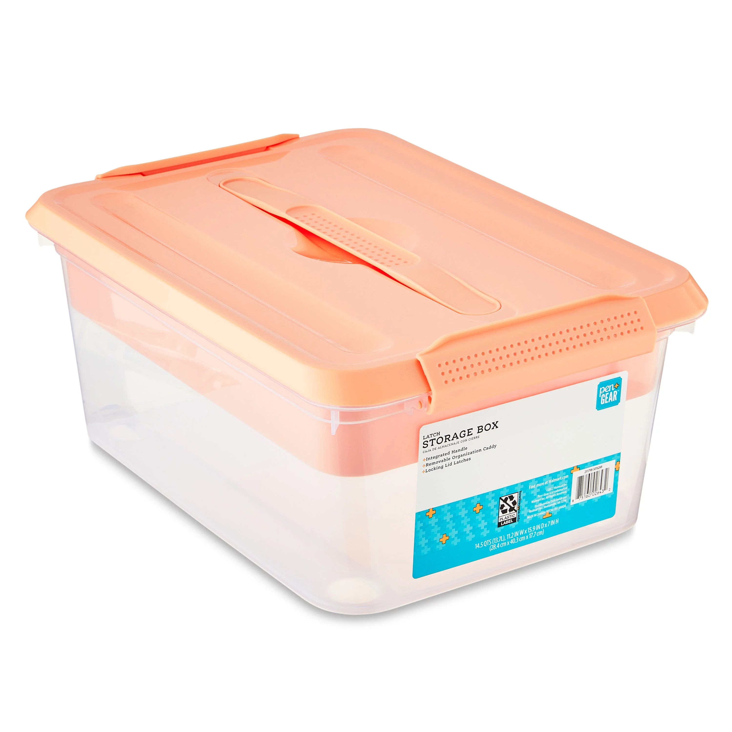 Pen + Gear 14.5-Quart Plastic Latch File Organizer Storage Box, Icy Peach, 1-Pack