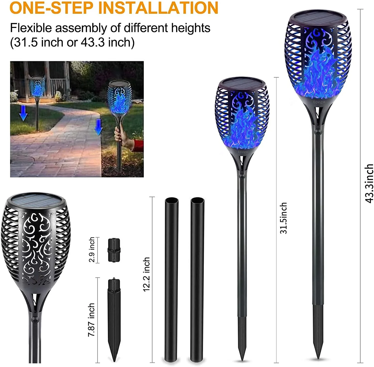 Solar Lights Outdoor 4 Pack, Premium 99 LEDs Solar Torch Light with Flickering Flame Outdoor Decor- IP65 Waterproof Solar Garden Lights for Halloween Decorations Yard Garden Porch