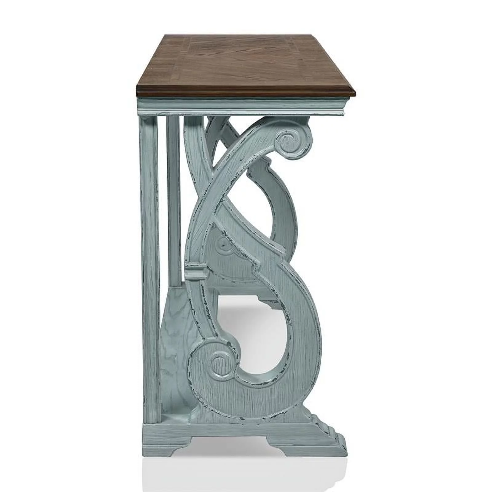 Furniture of America Adelman Solid Wood Console Table in Oak and Antique Blue