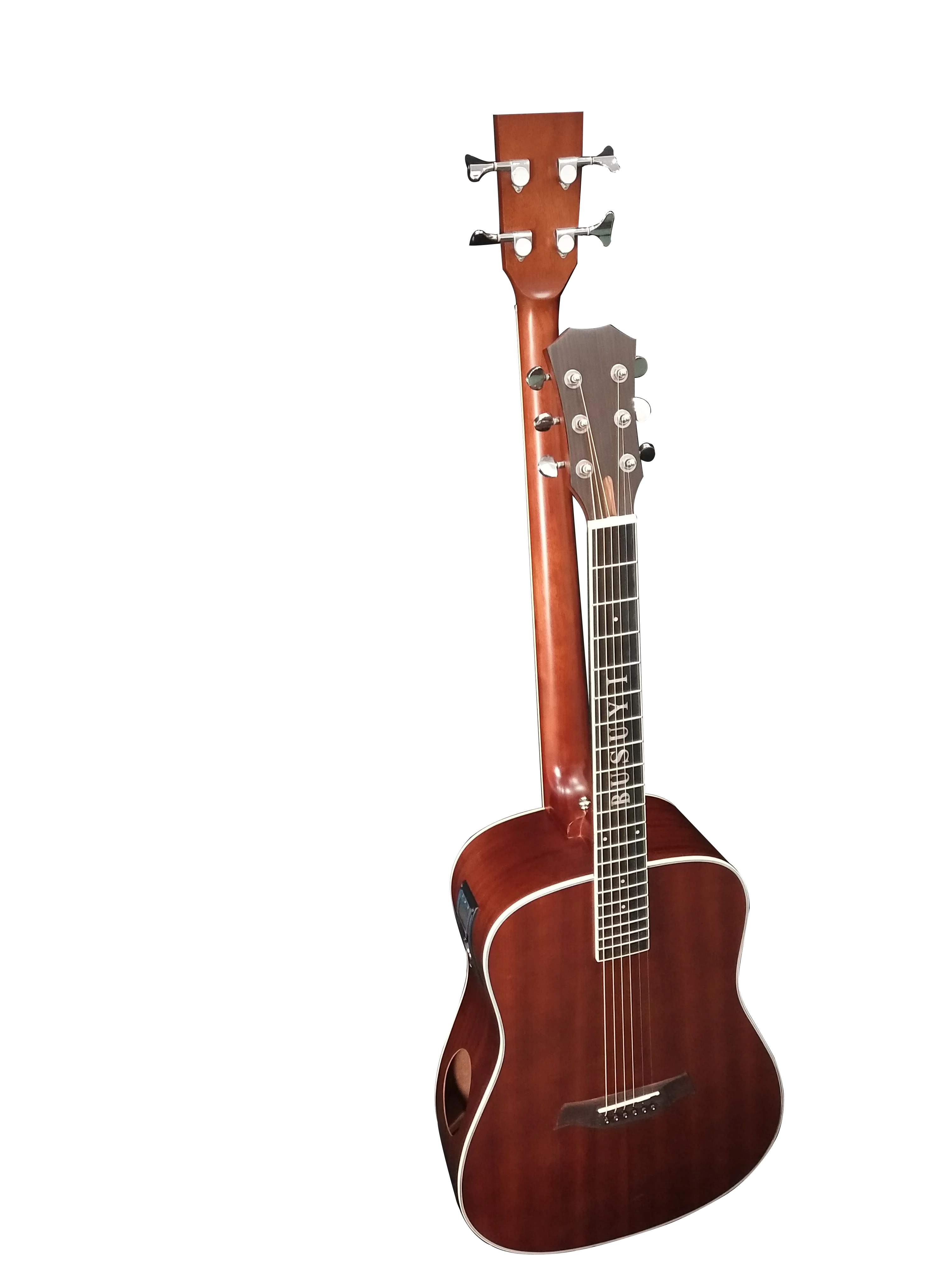 Busuyi Acoustic Electric Guitar 4 String Bass 6 String Lead Acoustic, Travel Acoustic Guitar with Classical Metal Heel 41 inch Bass Guitar, 39inch Acoustic, Double Neck Guitar (Brown)  All Levels