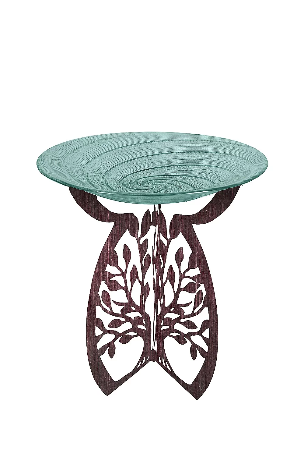 Evergreen Laser Cut Bird Bath Stand and Glass Embossed Bird Bath Set, Tree of Life